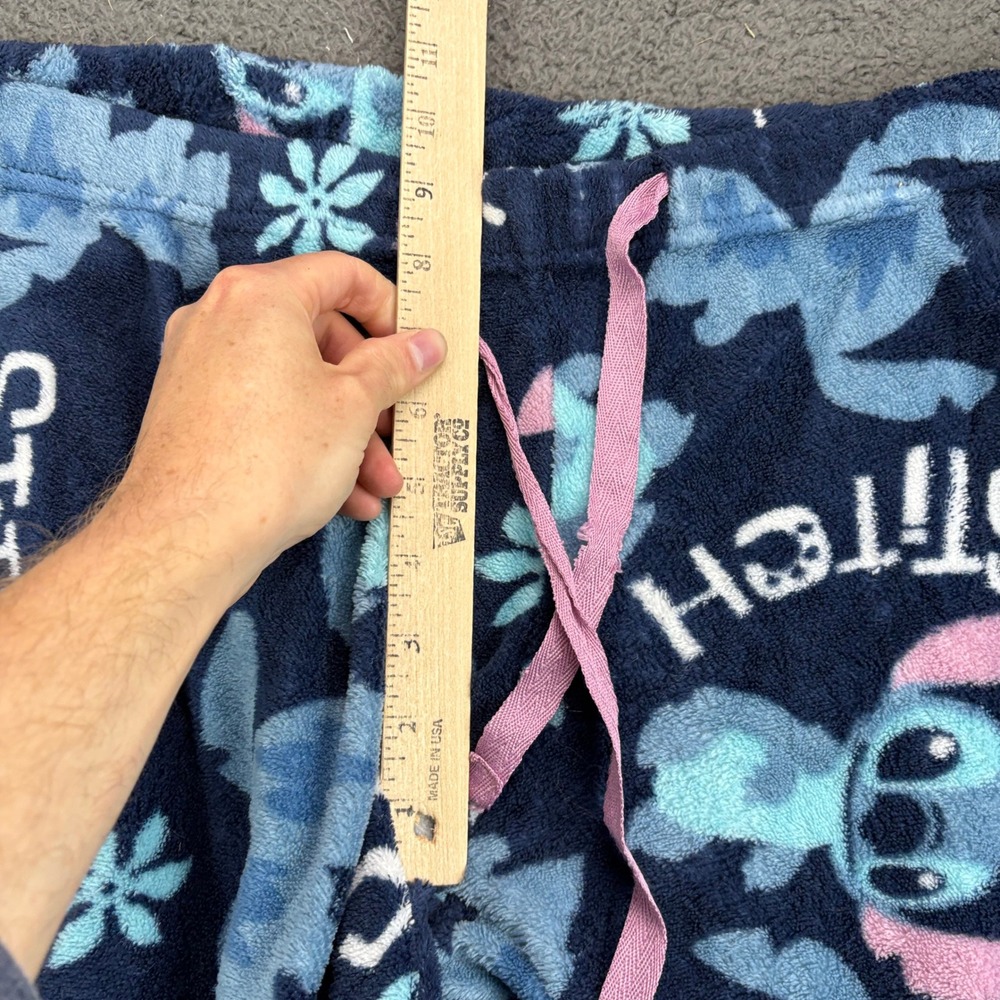 Disney Lilo and Stitch Womens XL Blue Fleece Pajama Pants Floral Hibiscus Lounge - Picture 4 of 8